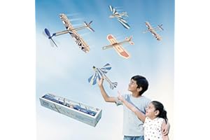 PLAYSTEM Balsa Wood Airplane Kit - 4 Pack Model Gliders & Rubber Band Powered Planes | Outdoor Toy Set for Kids | STEM Learning Airplanes | Easy Assembly No Glue Needed