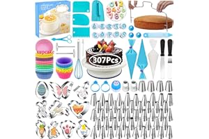 Fishoney Kit Patisserie, Patisserie Accessoire, Plateau Tournant Gateau, 52 Douille Patisserie Professionnelle, 100 Poche a Douille Patisserie, Emporte ​Pièce Numéro, Moule à Biscuits(307Pcs)