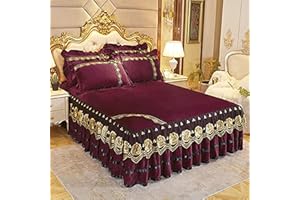 JTBDWOSK Samt Tagesdecke Ruffle Bett Rock Leintuch Bettrock Spannleintuch Bettvolant Bettwäsche Set 3tlg Bettüberwurf Kissenbezüge Bed Elegant Comfort Anti-Falten,L,180x220cm