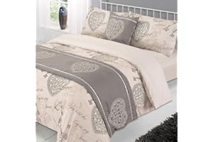 Dreamscene Antoinette Heart Print Complete Bed in a Bag Duvet Set with Pillowcases Natural Double