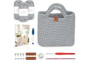‎COOPAY Coopay Crochet Set for Beginners, Crochet Set Bag with Crochet Hook 4.5 mm, Instructions, 5 mm Thick Wool for Crocheting, Small Handbag, Creative Gifts for Daughters, Family and Friends - Grey