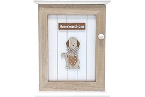 SPOTTED DOG GIFT COMPANY - Armadietto Portachiavi da Parete con Motivo Cane e Scritta Home Sweet Home - Decorazione per l'ingresso - con 6 Ganci - in Legno - Naturale/Bianco, 18 x 6 x 25 cm