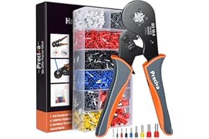 0.08-16mm² Pince a Sertir, avec Cosse Electrique 1200pcs, Orange, Gris, Noir Preciva AWG 28-5 Pince à Sertir, Cliquet Auto-Adjuvsable, Sertissage Précis