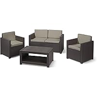 "Allibert by Keter" Gartenlounge Set Monaco Set, braun/taupe, 4tlg., inkl. Sitz- und Rückenkissen, Kunststoff, flache…