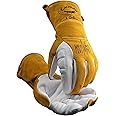 Caiman White/Gold Goat Grain Kontour Welding Gloves Arched Wrist Unlined Palm with Insulated Back/Padded Palm/Reinforced Side, Large