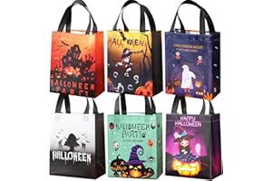 ZJHiome Halloween Trick or Treat Bags,6Pcs Halloween Tote Bags with Handles,Non-Woven Reusable Tote Candy Bags for Halloween Party Supplies
