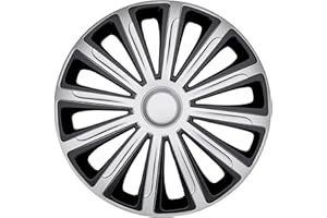 S SUMEX Juego de 4 Tapacubos de 15 Pulgadas Diseño Alaska Silver, Acabado Cromado y Negro ABS Resistente a Fuertes Impactos, Duradero y Fiable con Anillo de sujeción Ajustable