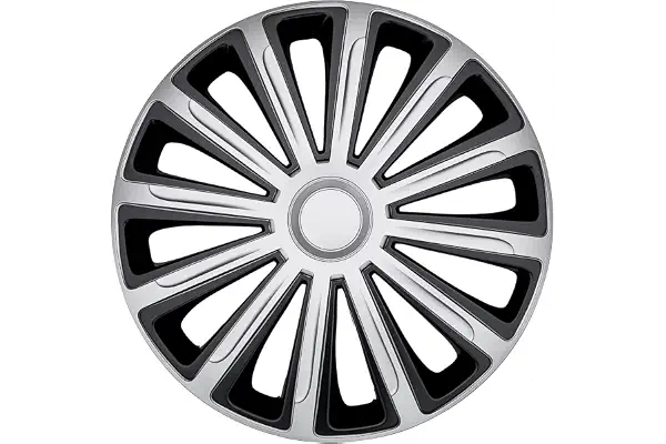Juego de 4 Tapacubos de 15 Pulgadas Diseño Alaska Silver, Acabado Cromado y Negro ABS Resistente a Fuertes Impactos, Duradero y Fiable con Anillo de sujeción Ajustable