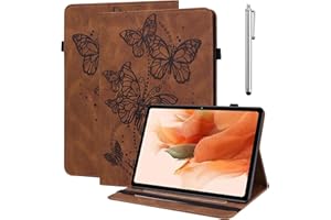 GLANDOTU Samsung Galaxy Tab A8 2021 Case, Pen Holder Fold Stand Function Cover, Embossed butterfly Folio Flip Wallet PU Leather Tablet Case for Samsung Tab A8 10.5 inch (with Stylus pen) 【Brown】