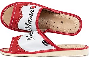 TYLBUT Prezent dla mamy skórzane kapcie z haftowaną mamą i sercem wygodne kapcie damskie