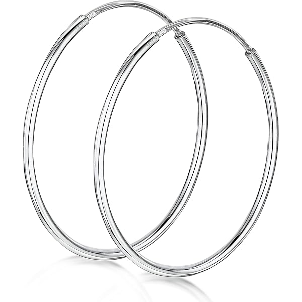 Boucles d'Oreille Créoles Jonc Ciselé Argent Fin 925 Rhodié ARGENT