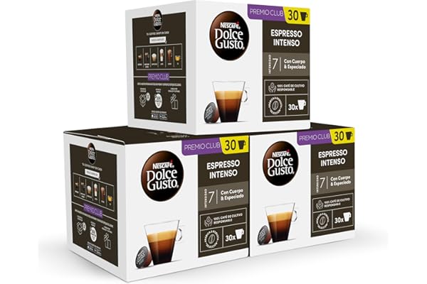NESCAFÉ Dolce Gusto Espresso Intenso - Cápsulas de Café, 90 Cápsulas (3 x 30) - Intensidad 7 - Originales para cafeteras Dolce Gusto