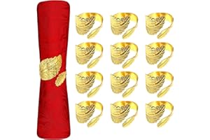 Trimming Shop Gold Leaf Napkin Rings Set, Elegant Serviette Buckles for Xmas, Wedding, Dinner, Banquet, Party Table Setting, Dining Table Accessories, Pack of 12