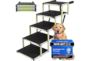 PRIORPET Hundetreppe Auto Klappbar - Hundetreppe Große Hunde für SUV - Leuchtende Leitmarkierung - Gelenkschonende Einstiegshilfe Auto Hund - Hundeleiter Faltbar Anti-rutsch Einsatz - Bis zu 77kg - 5 Stufen