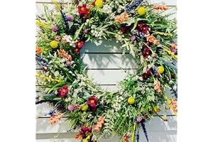 Dörrkransar, vår sommar året runt-krans, konstgjorda blommor, gröna blad, kransar för ytterdörr, utomhus, fönster, vägg, träd