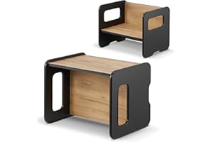 defiPad Panca per bambini | Panca per bambini può essere utilizzata come tavolo per bambini ruotando | Panchina in legno con 2 altezze | Funzione tavolo per bambini (Nero + Rovere)