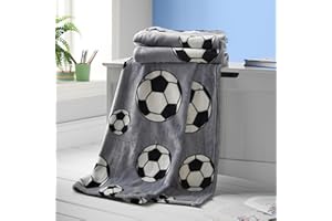 Catherine Lansfield Kuschelige Fußball-Fleecedecke für Kinder, 120 x 150 cm, Grau