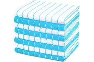 gryeer Microfibre Tea Towels - Pack of 8 (Stripe Designed River Blue and White Colours) - Soft, Super Absorbent and Lint Free Kitchen Towels, 45 x 65 cm