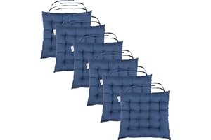Loft 25 Chair Cushion Seat Pad | Non Slip Secure Ties | Dining Padded Seating | Soft Comfy Tufted Premium Design (Blue, Set of 6)
