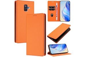 DENDICO Handyhülle für Samsung Galaxy A6 2018 Hülle, PU Leder Klapphülle mit RFID-Blockierung, Stoßfeste Magnetische Schutzhülle für Samsung A6 2018, Orange