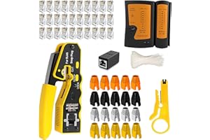 MAYLINE-TECH MAYLINE Pince à Sertir Outil de RJ45 Sertissage de Testeur de LAN Câble Ethernet Cat7 Cat6a Cat6 Cat5 RJ11 Réseau Professionnel d'Ordinateur pour Kit d'outils de Réseau d'Outils (Jaune)