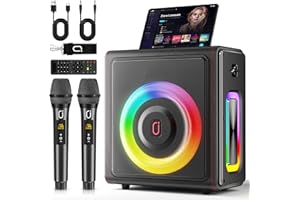 HWWR Karaoke Machine, Portable Bluetooth 5.3 Speaker with 2 Wireless Microphones for Adults, PA System with Auto Pitch Correction & Echo Adjustment, Supports TWS/SD Card/USB/AUX/Live/REC (200W)