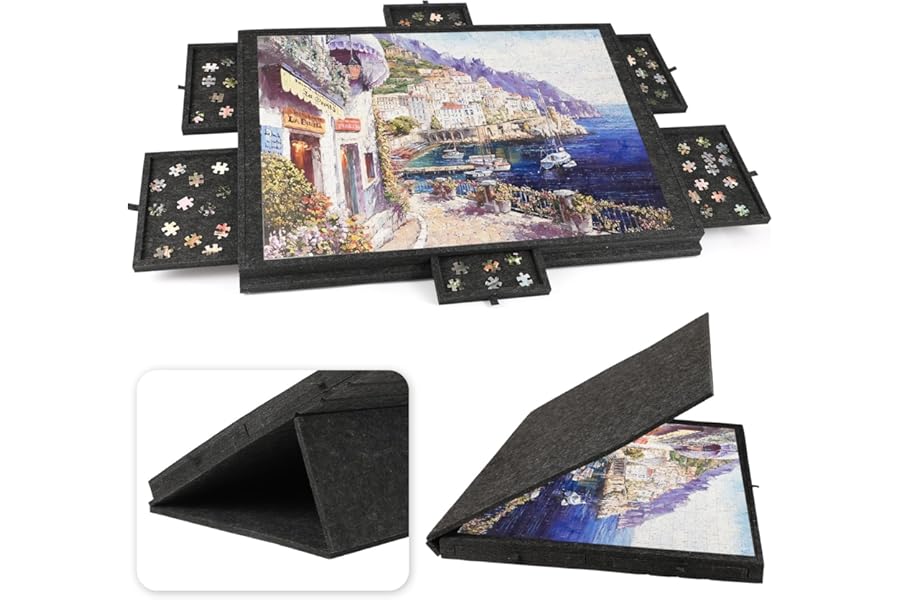 Ruication Tilting Jigsaw Puzzle Board 2-in-1 Designed Stand & Cover Lightweight Felt Jigsaw Board 1000 Pieces Portable Jigsaw Puzzle Table with 6 Drawers for Adults Gift
