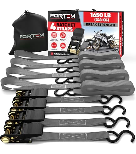 Sangles D'Arrimage Fortem 4.5m - Résistance 748kg - Lot De 4 Avec Crochets Et Sac - Pour Moto, Kayak, Remorque
