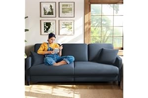 ‎WELZONA Welzona 211 cm 3-Seater Sofa, Comfortable 3-Seater Sofas, Teddy Fleece Sofa Couch, Tool-Free Assembly Couches for Living Room, Solid Wood 3-Seat Sofa, Small Couch, 2 Cushions Included, Blue Grey