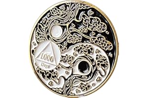 RecoveryChip 1000 Days AA Medallion Sakura Tree Cherry Blossom Ying Yang Black and White Serenity Prayer Medallion