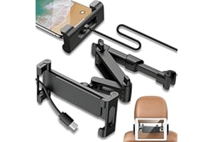 Retoo Uchwyt na tablet samochodowy zagłówek, obrót o 360° uchwyt na głowę, regulowany dla dzieci, kompatybilny z urządzeniami 140-250mm, etui i akcesoriami do telefonu komórkowego i tabletu