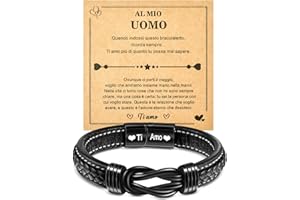 YELUWA Bracciale Uomo in Pelle Nera e Acciaio Inossidabile - Regalo Festa del Papà Con Incisione Ti Amo Per Fidanzato, Marito - Idea Per Compleanno, Anniversario