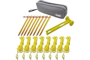 TOP LANDER Tent Kits Accessories with 8 Aluminum Tent Pegs Stakes 8 Reflective Guy Ropes for Gazebos with Cord Adjuster 1 Tent Camping Mallet (8ropes 8pegs 1mallet)