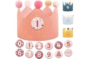 Tutukyle Geburtstagskrone Musselin mit Zahlen Geburtstagskrone Junge & Mädchen Krone Geburtstag mit Button Zahlen von 0-10 Geburtstagskrone Kinder Party Deko Hut für Kindergeburtstag