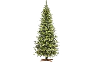 ‎FAIRYTREES FAIRYTREES Weihnachtsbaum künstlich 180cm Nordmanntanne Bleistift Premium | Tannenbaum Holzständer | Made in EU | Christbaum künstlich mit Naturgetreue Spritzguss Elemente