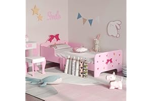 ZONEKIZ Kids Toddler Bed, Safety Rails, Kids Bedroom Furniture for Boys, Girls, Ages 3-6 Years, 143 x 74 x 59cm - Pink