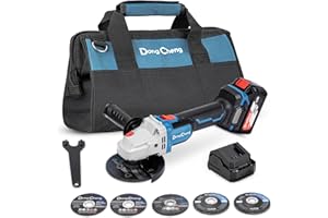 DONG CHENG DongCheng akumulatorowa szlifierka kątowa 18 V, średnica tarczy: 115 mm, bezszczotkowa, z 2 tarczami szlifierskimi, 2 tarczami szlifierskimi, 2 tarczami tnącymi, nakrętką szybkomocującą i dodatkowym