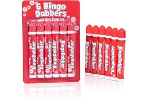 evelay 6 Bingo Dabbers – 20ml Slimline Markers | Assorted or Single Colours | Non-Drip Ink for Smooth Marking | Red | Long-Lasting Bingo Pens for Home or Club