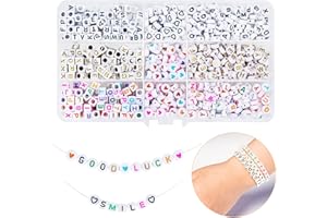 CoKeeSun 1030 Pcs Letter Beads Set with 2 Crystal Elastic Cords, Acrylic Alphabet Beads and Heart Beads for DIY Crafts Jewellery Necklaces Bracelets Making