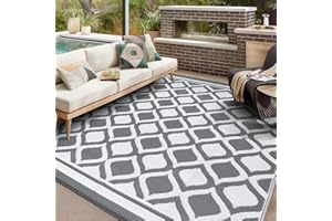 VK·LIVING Outdoor Rug for Garden Patios Waterproof 120X180cm Reversible Carpet Durable & UV Resistant Modern Outdoor Mat Portable Lightweight Area Patio Rugs for Balcony Camping Yard RV Grey&White