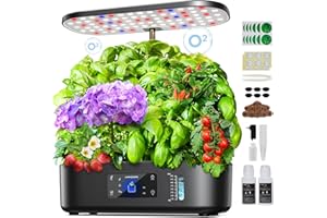 Ahopegarden Hydroponics Growing System Kit Indoor Herb Garden with Grow Light 12 Pods, with LCD Touch Panel Hydroponic Planter, Planting Height Up to 17", Grower Harvest Fresh Veggie Lettuce, Black