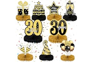 MINICLOSS 9 Stück Geburtstag Dekoration 30. Tischdeko Geburtstag Schwarz Gold 30 Geburtstag Mittelstücke Waben Party Tischdekoration 30. Geburtstag Tischdeko Set für Männer Frauen Geburtstag Party Zubehör