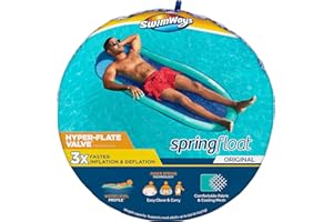 SwimWays Spring Float Inflatable Pool Lounger with Hyper-Flate Valve, Aqua