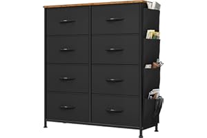 YITAHOME Cassettiera in tessuto con tasche laterali, ganci, armadietto con 8 cassetti, Cassettiera per Corridoio, con vano contenitore per soggiorno, camera da letto, cameretta dei bambini,nero