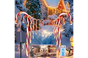 AWGSSIFUM 12 Pack Solar Candy Cane Pathway Stake Lights, Christmas Decorations Outdoor, with 8 Modes and Timer, 1200mah Battery, Waterproof 72 LED Lighting Yard Xmas Decor, Unique Garden Gifts for Christmas