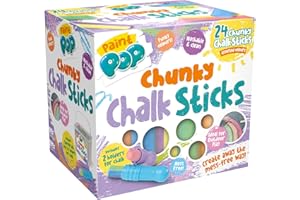 Paint Pop - Chunky Chalk Sticks For Kids - 24 Assorted Colours Tub - Ideal for Outdoor Play & Creative Fun - Multiple Surface, Washable & Clean - Includes Storage Tub and 2 Chalk Holders, 3+ Years