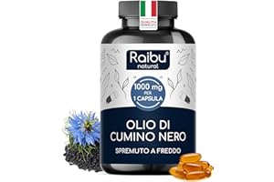 RAIBU Olio di Cumino nero 1000 mg (Nigella Sativa Originale) - 1 Sola Softgel al Giorno, Fornitura per 6 Mesi - Spremuto a Freddo - 180 Capsule Black Seed Oil, Senza Magnesio Stearato né OGM