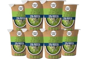STREET SOUP Protein Instant Soup To Go (Spinach, 8 Pieces, 300 g Each) - Ready Low Carb Cream Soups for Diet, for Weight Loss & On the Go - Spinach Soup - Ready Meals & Ready Meals Vegan & Gluten Free