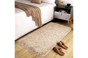 Hafaa Rugs Living Room Bedroom - Super Soft Fluffy Shaggy Small Area Rugs - Anti-Slip, Non-Shedding, Thick Pile (Beige, 50x80 cm)