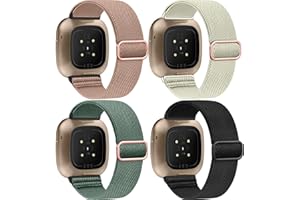 Zspoly 4 Stück Stretch Nylon Armbänder, Kompatibel mit Fitbit Versa 4/Fitbit Versa 3 Armbänder/Fitbit Sense 2/Fitbit Sense Armbänder, Einstellbare Weiche Woven Übung Armbänder für Männer und Frauen